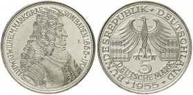 Gedenkmünzen
5 Deutsche Mark, Silber, 1952-1979
Markgraf von Baden 1955 G. vorzüglich/Stempelglanz