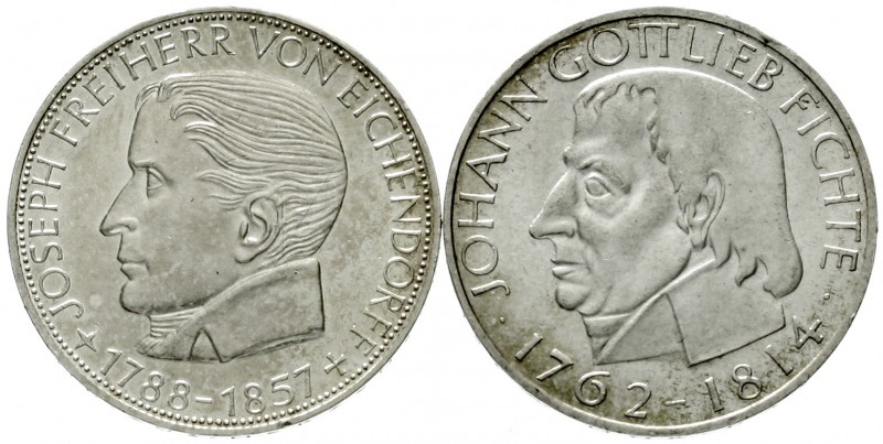Gedenkmünzen
5 Deutsche Mark, Silber, 1952-1979
2 Stück: Eichendorff 1957 (kl....