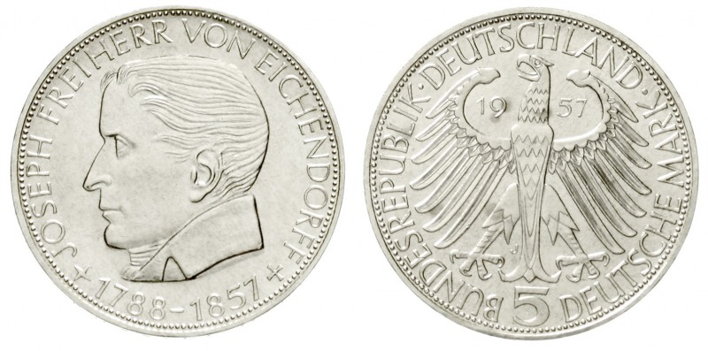 Gedenkmünzen
5 Deutsche Mark, Silber, 1952-1979
Eichendorff 1957 J. fast Stemp...