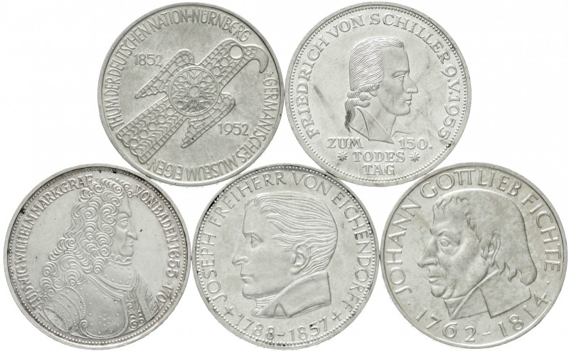 Lots Bundesrepublik
Komplettsammlung der 5 DM Gedenkmünzen in Silber vom German...