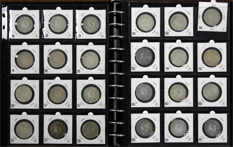 Lots Bundesrepublik
Komplette Sammlung aller 5 DM Kurs 1951 bis 1974, mit 1958 ...
