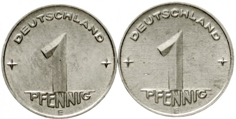 Kursmünzen
Ähre und Zahnrad, Alu, 1948-1950
2 X 1950 E. beide fast Stempelglan...
