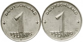 Kursmünzen
Ähre und Zahnrad, Alu, 1948-1950
2 X 1950 E. beide fast Stempelglanz
