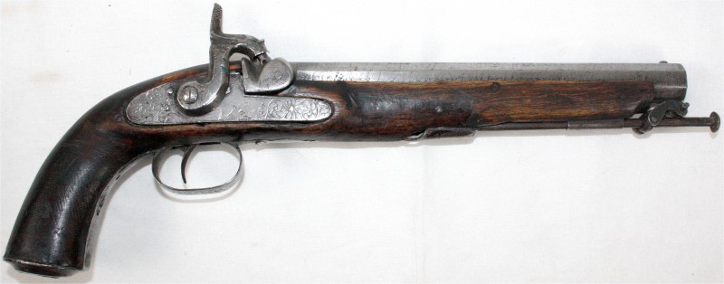 Schusswaffen
Perkussionspistole um 1830. Achtkantlauf. Mit Kugelreservoir im Sc...