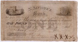 Ausland
Jersey
St. Saviour`s Bank. One Pound 1. Mai 1832 (handschriftlich eingetragenes Datum).
III-IV, selten
