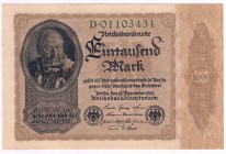 Die deutschen Banknoten ab 1871 nach Rosenberg
Deutsches Reich, 1871-1945
1000 Mark 15.12.1922 KN. 8-stellig, Serie D.
I bis II