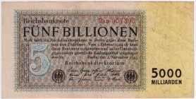 Die deutschen Banknoten ab 1871 nach Rosenberg
Deutsches Reich, 1871-1945
5 Billionen Mark 1.11.1923 KN. 6stellig
gutes III