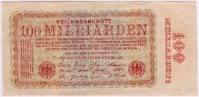 Die deutschen Banknoten ab 1871 nach Rosenberg
Deutsches Reich, 1871-1945
100 Mrd. Mark 5.11.1923. Ohne FZ und BZ
II, selten