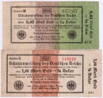 Die deutschen Banknoten ab 1871 nach Rosenberg
Deutsches Reich, 1871-1945
2 Schatzanweisungen zu 0,42 Mark und 1,05 Mark Gold 26.10.1923 III