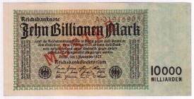 Die deutschen Banknoten ab 1871 nach Rosenberg
Deutsches Reich, 1871-1945
10 Billionen Mark 1.11.1923. Mit Aufdruck "Muster", Serie A. Im Rosenberg-...