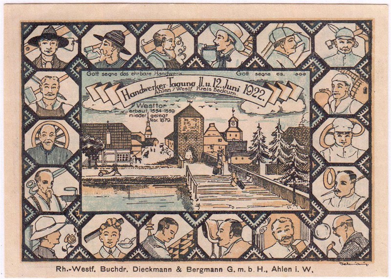 Deutsches Notgeld und KGL
Ahlen
3 Mark 11./12.6. 1922. Handwerker-Tagung.
II