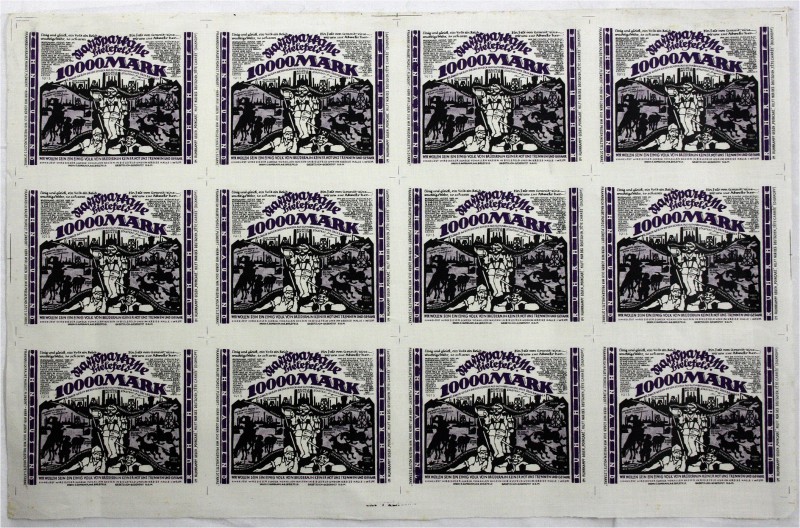 Deutsches Notgeld und KGL
Bielefeld
Druckbogen mit 12 X 10000 Mark (vollständi...
