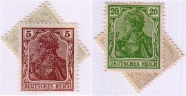 Deutsches Notgeld und KGL
Bremen
Briefmarkennotgeldschein 25 Pf. mit zwei Marken: 5 Pf. "Germania" rot und 20 Pf. "Germania" grün im Pergamin-Tütche...