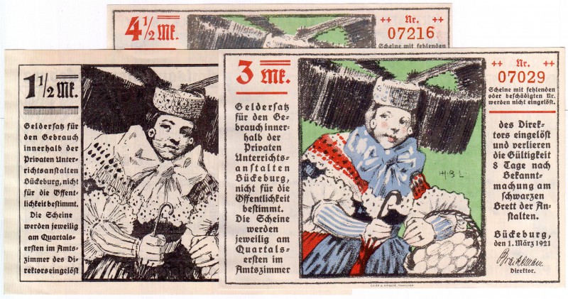 Deutsches Notgeld und KGL
Bückeburg
Priv. Unterichtsanstalten, 3 Scheine: 1 1/...