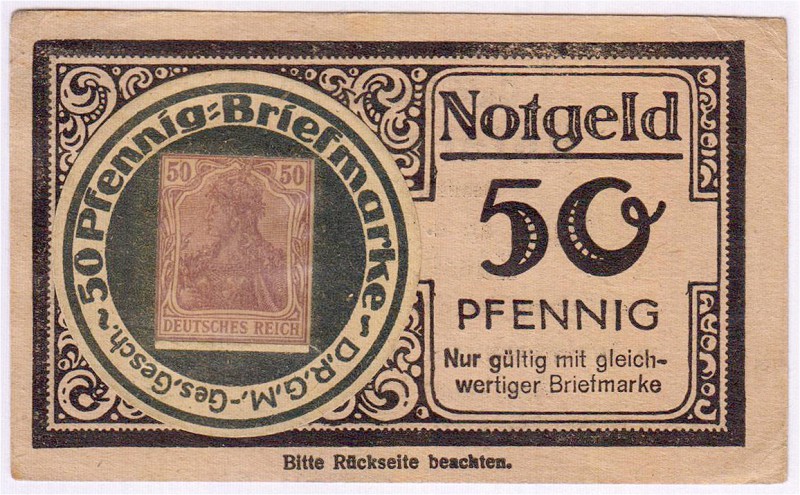 Deutsches Notgeld und KGL
Elberfeld
Hotel zur Post, Briefmarkennotgeld Germani...