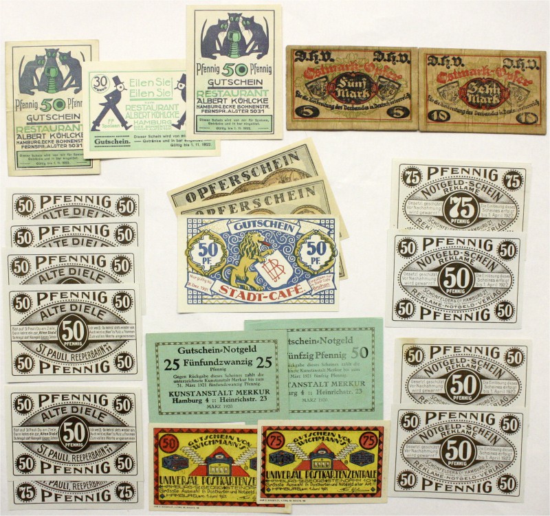 Deutsches Notgeld und KGL
Hamburg
22 Scheine: DHV 5 u. 10 Mark Holzgeld "Ostma...