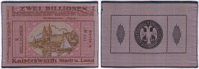Deutsches Notgeld und KGL
Kaiserswerth (heute zu Düsseldorf gehörig)
2 Billionen Mark 1.12 1923, Leinen. Serie A No. 054. Bei diesem Stück handelt e...