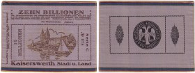 Deutsches Notgeld und KGL
Kaiserswerth (heute zu Düsseldorf gehörig)
10 Billionen Mark 1.12 1923. Leinen. Serie C No. 078. Bei diesem Stück handelt ...