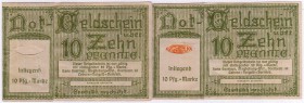 Deutsches Notgeld und KGL
Magdeburg
2 X Briefmarkennotgeld zu 10 Pf. Deutsch-Nationale Partei (DNP). Einmal mit Marke 10 Pf. "Germania" orange, 1 X ...
