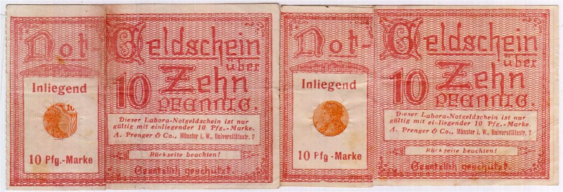 Deutsches Notgeld und KGL
Münster (Westfalen)
2 Scheine Briefmarkennotgeld 10 ...