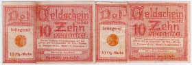 Deutsches Notgeld und KGL
Münster (Westfalen)
2 Scheine Briefmarkennotgeld 10 Pf. "Germania" orange: Johannes Metzeroth Photospezialhaus und Varieté...