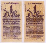 Deutsches Notgeld und KGL
Münster (Westfalen)
2 X 1 Dollar 19.11.1923, Landesbank Provinz Westfalen, beide Seide, Ausgabe C. 1 X hellgelb, 1 X orang...