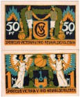 Deutsches Notgeld und KGL
Neuhaldensleben
Sport-Club Victoria V. 1910, 2 Scheine ohne Datum. 50 Pf. und 1 Mark.
I-II