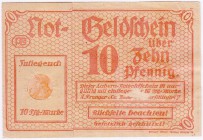 Deutsches Notgeld und KGL
Osnabrück
Briefmarkennotgeld 10 Pf. "Germania" orange. Carl Reuning, Erste Osnabrücker Dampfwaschanstalt.
IV