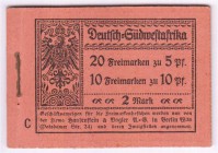 Deutschland
Deutsche Kolonien und Nebengebiete
Markenheftchen Deutsch-Südwestafrika mit noch 11 (von 20) Freimarken zu 5 Pfennig grün und 2 (von 10)...