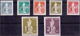 Deutschland
Berlin
75 J. Weltpostverein 1949. 12 Pfg. bis 2 DM kpl. Satz. Michel 750,- Euro.
**, Pracht