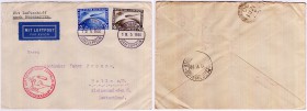 Briefe
Luftpost
Zeppelin-Brief mit 2 und 4 Mark Südamerika-Fahrt v. 19.5.1930, mit 2 Bordstempeln und rotem Sonderstempel. Rs. Ankunftstempel v. 23....