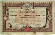 Aktien
Braunschweig: alter Antheilschein v. 1.3.1869 des Herzogthums Braunschweig über 20 Thaler = fünfunddreißig Gulden. Rs. Tilgungsplan. Dek. Zeit...