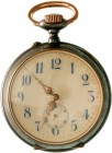 Uhren
Taschenuhren
Große Taschenuhr um 1900. Eisengehäuse mit silberner Zierapplik. 70 mm.
technisch intakt, Zifferblatt kleiner Haarriss