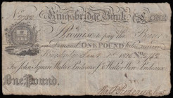 Kingsbridge Bank 1 Pound dated Jan 1 1825 No. 2782 For John Square, Walter Prideaux Jr. and Walter Were Prideaux, manuscript signature Walter Were Pri...