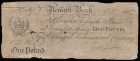 Newark Bank 1 Pound dated 17th April 1807 For Pocklington, Dickinson, Hunter and Co., (Outing 1488b; Grant 1998B), Very Good
