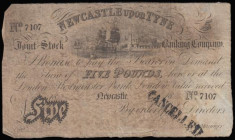 Newcastle upon Tyne &pound;5 Joint Stock Bank dated 1840 ink Cancelled overprint, (Outing1515b), No 7107 Fine and firm the best example of the group o...