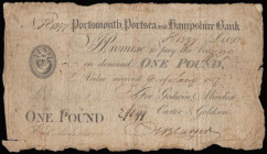 Portsmouth, Portsea and Hampshire Bank &pound;1 dated 1817 for Godwin, Minchin & Carter, Grant2340C, collectable VG-Fine with some pinholes