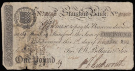 Stamford Bank &pound;1 February 1814 series No. 21410 for A.W.Bellairs & Son (Outing 2030a), bankruptcy stamp on reverse, Fine