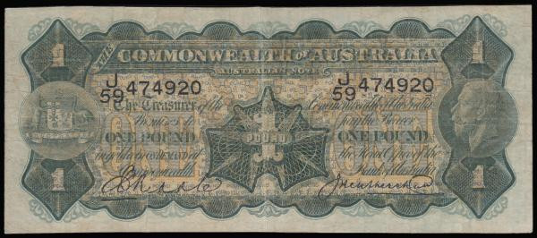Australia 1 Pound George V profile portrait (1927) signed Riddle and Heathershaw...
