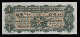 Australia 1 Pound issued 1927 S/N J/14 187652, portrait King George V at right, signed Riddle & Heathershaw, (Pick16c), VF