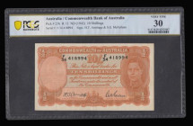Australia 10 shillings KGVI issued 1942 black signature Armitage/McFarlane, Pick25b S/N F/34 418994 Very Fine PCGS 30