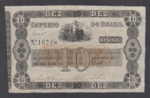 Brazil 10 Mil Reis (1852) Serie 1a IMPERIO DO BRAZIL uniface black on white underprint DEZ in brown Pick A231a pleasing EF