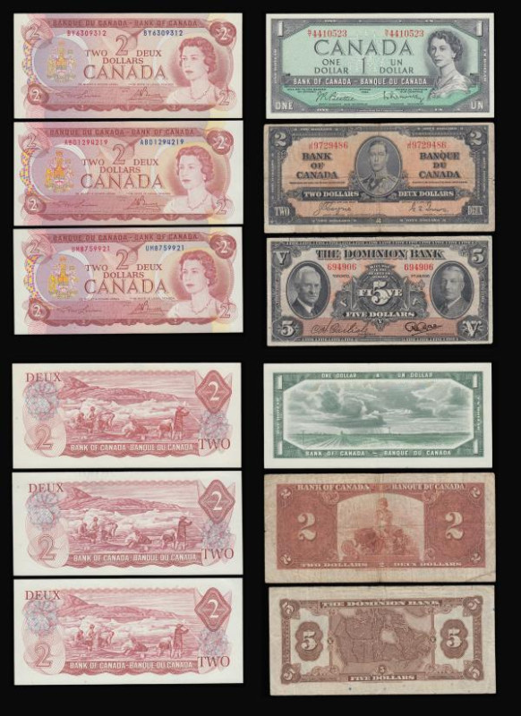 Canada (12) Dominion Bank $5 3rd Jan 1938 PS1036 VG, Bank of Canada $2 2nd Jan 1...
