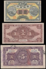 China (3) 5 Dollars Kwang Tung Province Canton 1918 GVF blue bankers stamp left edge, 1 Yuan brown 1930 TAIYUAN GVF, 1 Dollar Kwangsi Bank NANNING yel...