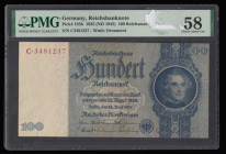 Germany Reichsbanknote 100 Reichsmarks 1935 issue, without underprint letter, (issued 1945) C.3481237 Pick 183b, in a PMG holder and graded Choice AU ...