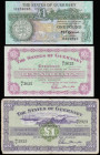 Guernsey (3) 10 shillings dated 1966 serial 23/F 3625, Pick42c, AU, 1 Pound 1 July 1966 serial 48/U 2923 about Fine and 1 Pounds signed Brown H859095 ...