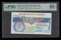 Guernsey 10 Pounds 1991 Pick 54a Brown E978984 Gem Uncirculated PMG 65 EPQ