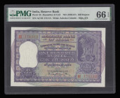 India 100 Rupees issued 1962-67, S/N AC/83 174112, Pick 45 Gem Uncirculated PMG 66 EPQ (usual 2 small staple holes at left)