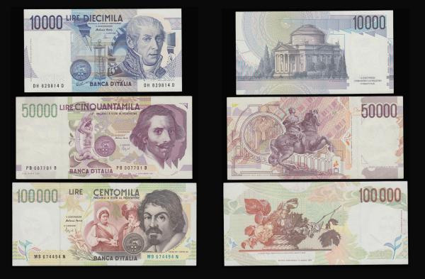 Italy (6) 1000 Lire Pick 114, 2000 Lire Pick 115, 5000 Lire Pick 111, 10000 Lire...