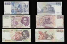 Italy (6) 1000 Lire Pick 114, 2000 Lire Pick 115, 5000 Lire Pick 111, 10000 Lire Pick 112, 50000 Lire Pick 116 and 100000 Pick 117 the 50,000 L EF oth...